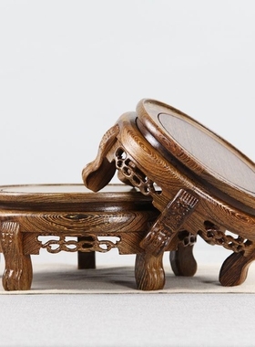 金匠大作鸡翅木虎头几奇石玉盆景摆件大花瓶鱼缸实木雕花盆架圆形