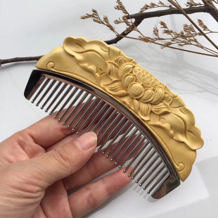 金匠大作梳子木质logo黄杨木雕刻镶银保健按摩头梳子原木银梳礼品