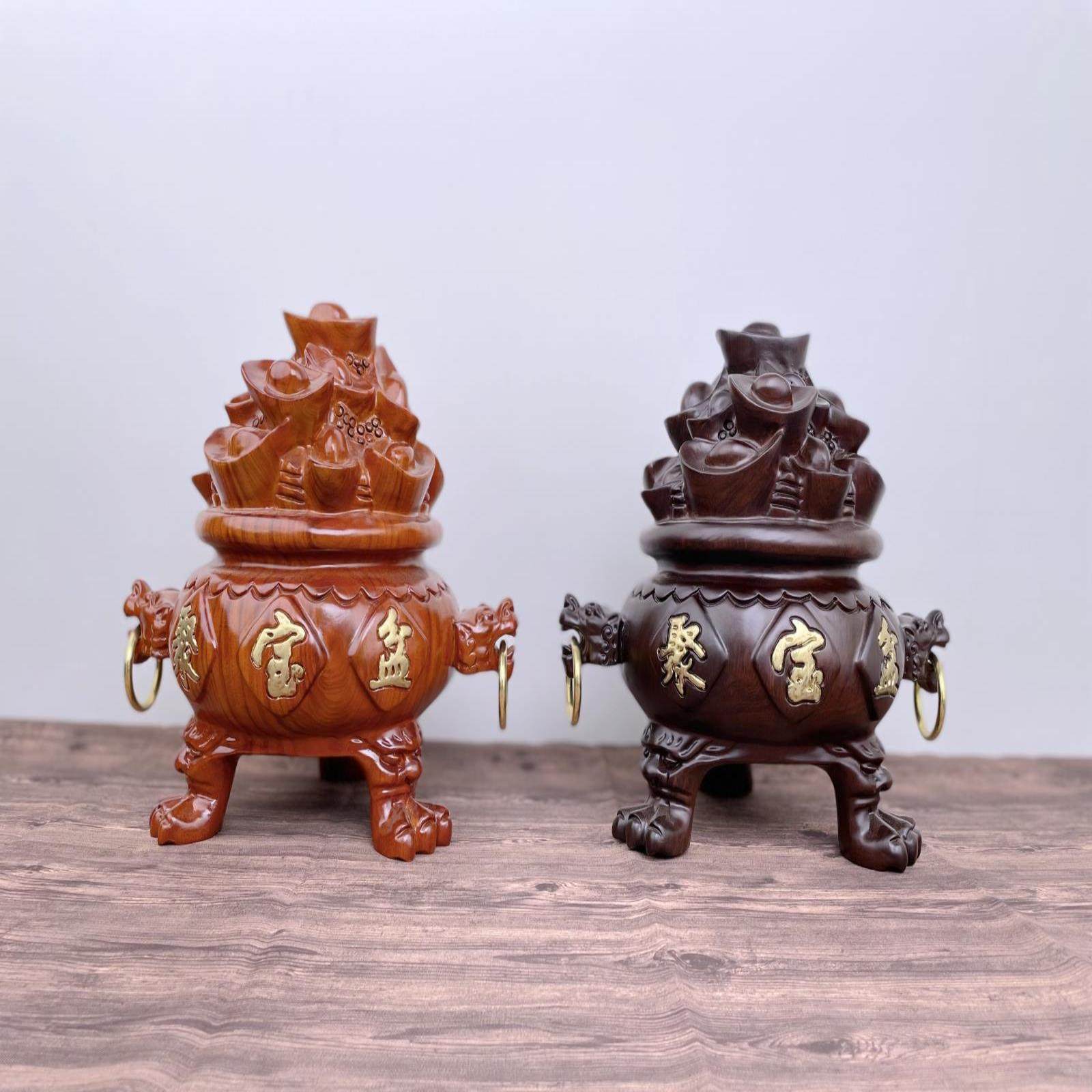 金匠大作聚宝盆实木雕摆件客厅办公室公司开业金元宝工艺礼品礼物,家居饰品,木雕,淘宝优惠券,粉丝福利购,淘宝优惠卷