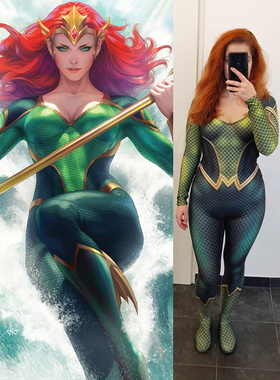 DC漫画 正义联盟 海王海后湄拉英雄连体紧身衣Mera Cosplay Cos