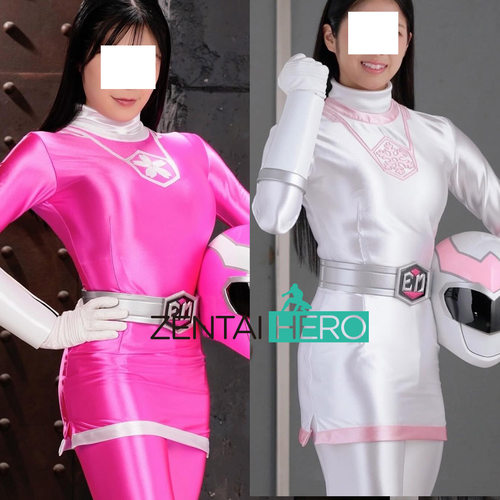 特摄女英雄惑星战队粉白缎面拼接角色扮演紧身衣gigalady cosplay