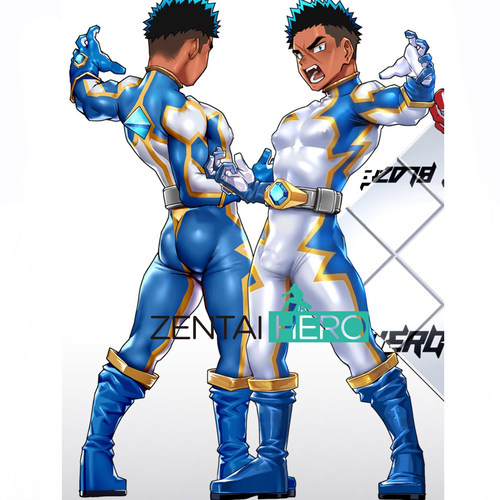 战斗之刃蓝白战士连体紧身衣 Battle Blaze Cosplay男士漫展服