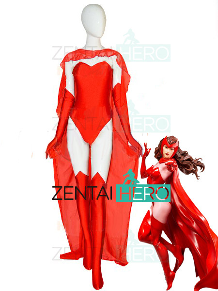 新款 红色莱卡性感绯红女巫紧身衣 scarlet witch cosplay带披风