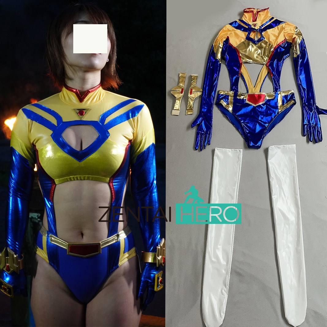 太阳战士性感英雄gigalady cos服装女蓝黄色拼接连体紧身衣扮演服