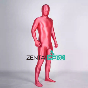 全包丝滑高弹zentai性感玫红色油光布光亮贴身连体紧身衣cos服装