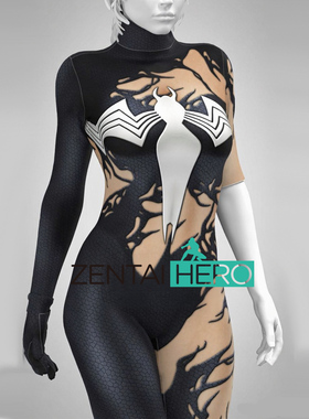 共生体蜘蛛 Symbiote Takeover女英雄莱卡印染连体紧身衣量身定制