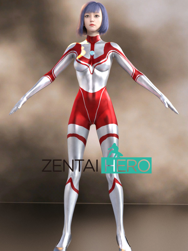 二次元漫展女孩凹凸曼 奥特女孩连体紧身衣红银拼接cosplay服装女