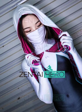 定制平行宇宙格温cosplay蜘蛛侠服装 半包脸款式gwen紧身衣战服