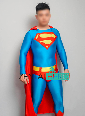 漫展服装clark cosplay新款蓝色飞人紧身衣披风带logo 弹力氨纶