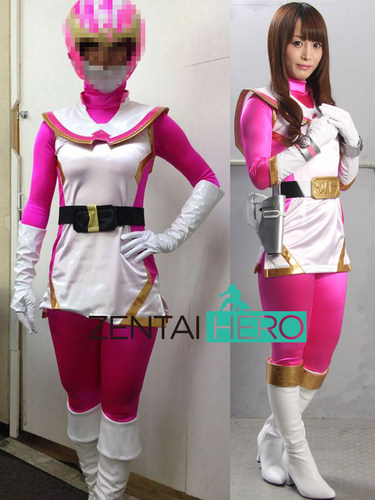 无头盔特摄GIGA系列英雄战队服装cosplay服装玫红色两件套紧身衣