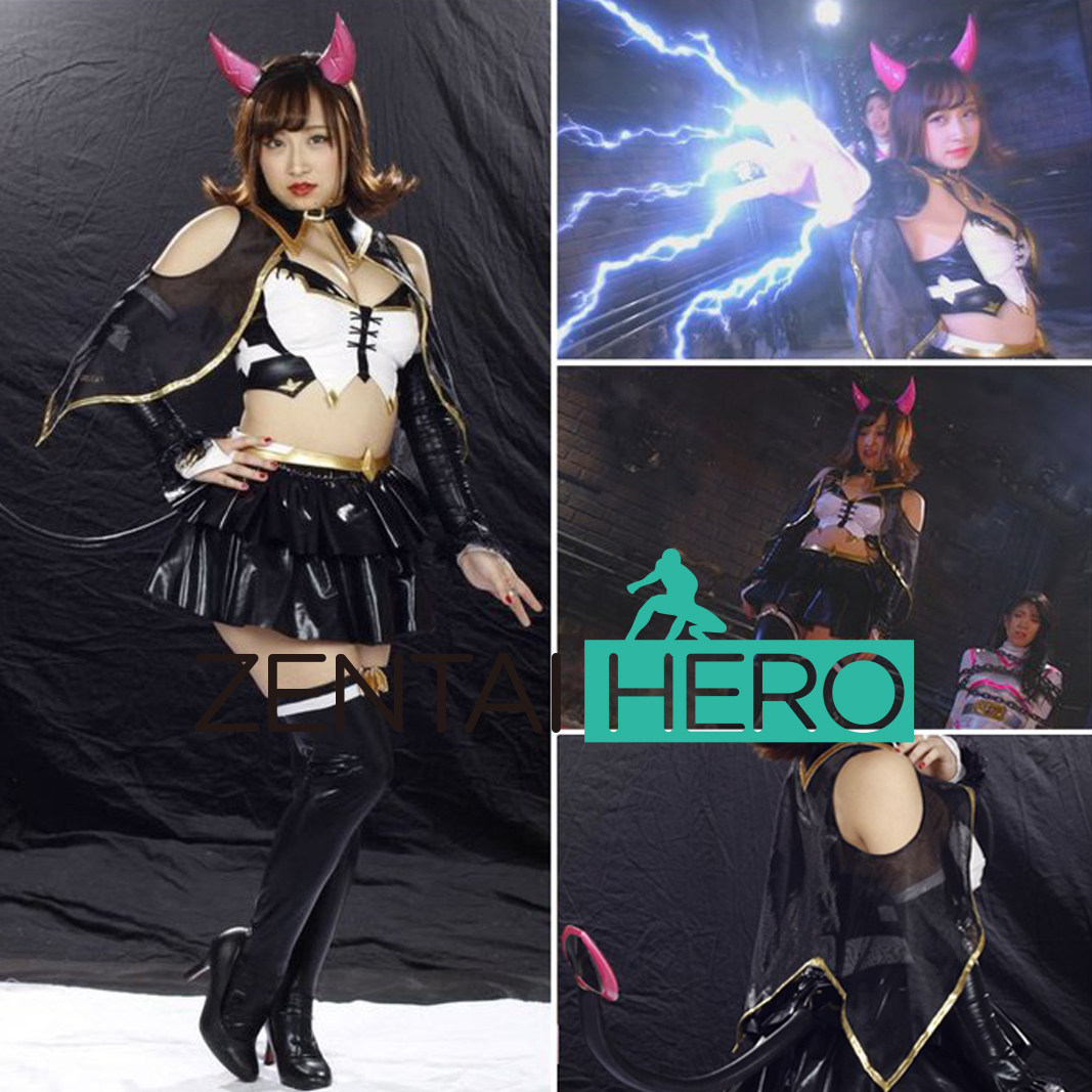 特摄giga黑色pu拼接紧身衣女干部恶魔少女分体裙 cosplay表演服