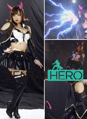 特摄giga黑色PU拼接紧身衣女干部恶魔少女分体裙 cosplay表演服