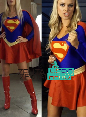 超级英雄 supergirl cosplay服装 女超人莱卡连体裙紧身衣 带披风
