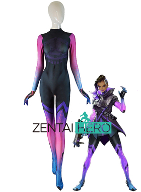 实拍 守望游戏Sombra 黑影 骇影 黑爪 Cosplay连体紧身衣 Zentai