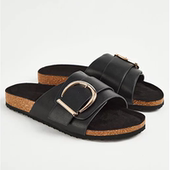 女2023夏季 新款 百搭牛皮复古一字凉拖鞋 外穿拖鞋 平底皮带扣鞋 子潮