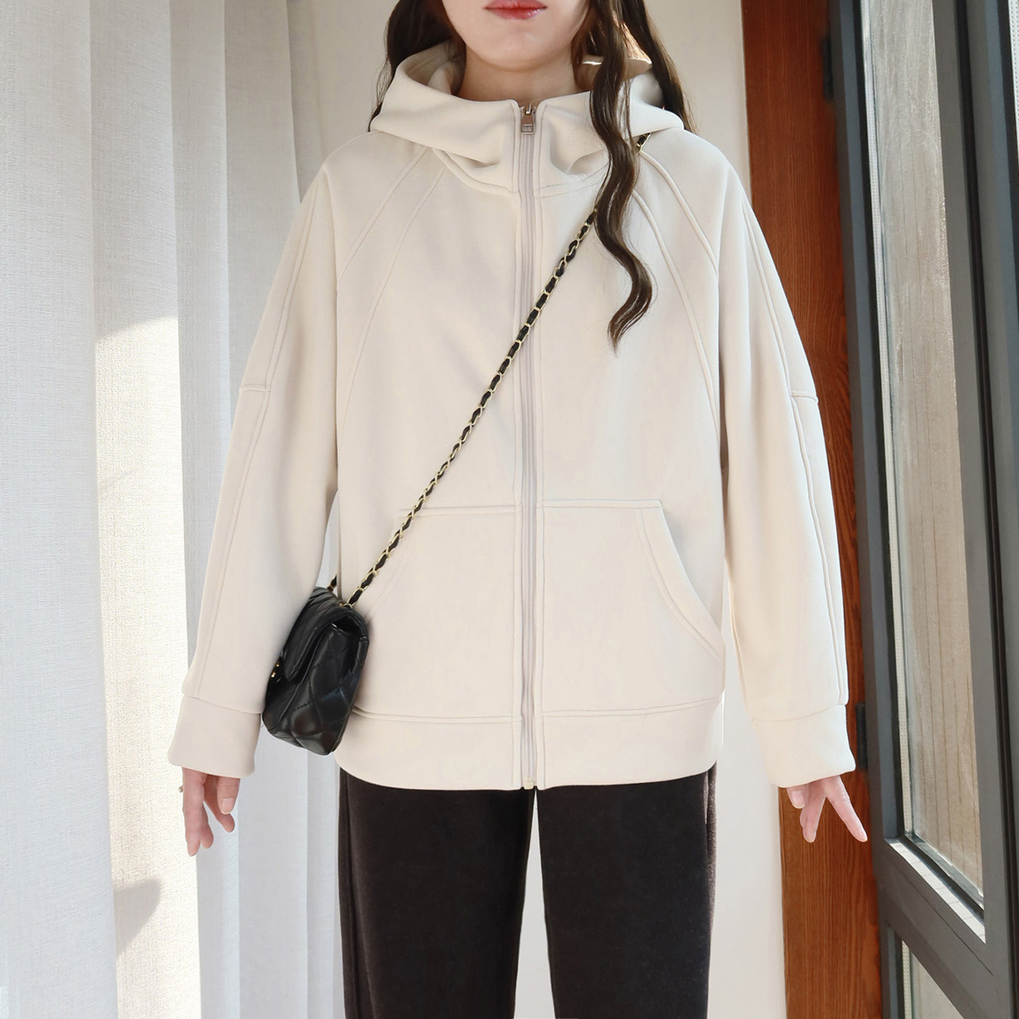 大码加绒连帽卫衣外套女200斤胖mm 加厚保暖 冬装小个子拉链帽衫