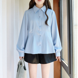 正肩洋气缎面雪纺通勤职业长袖 女200斤胖mm秋季 衬衣 收腰衬衫 大码