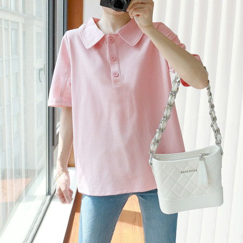 娃娃领大码上衣短款夏正肩polo衫