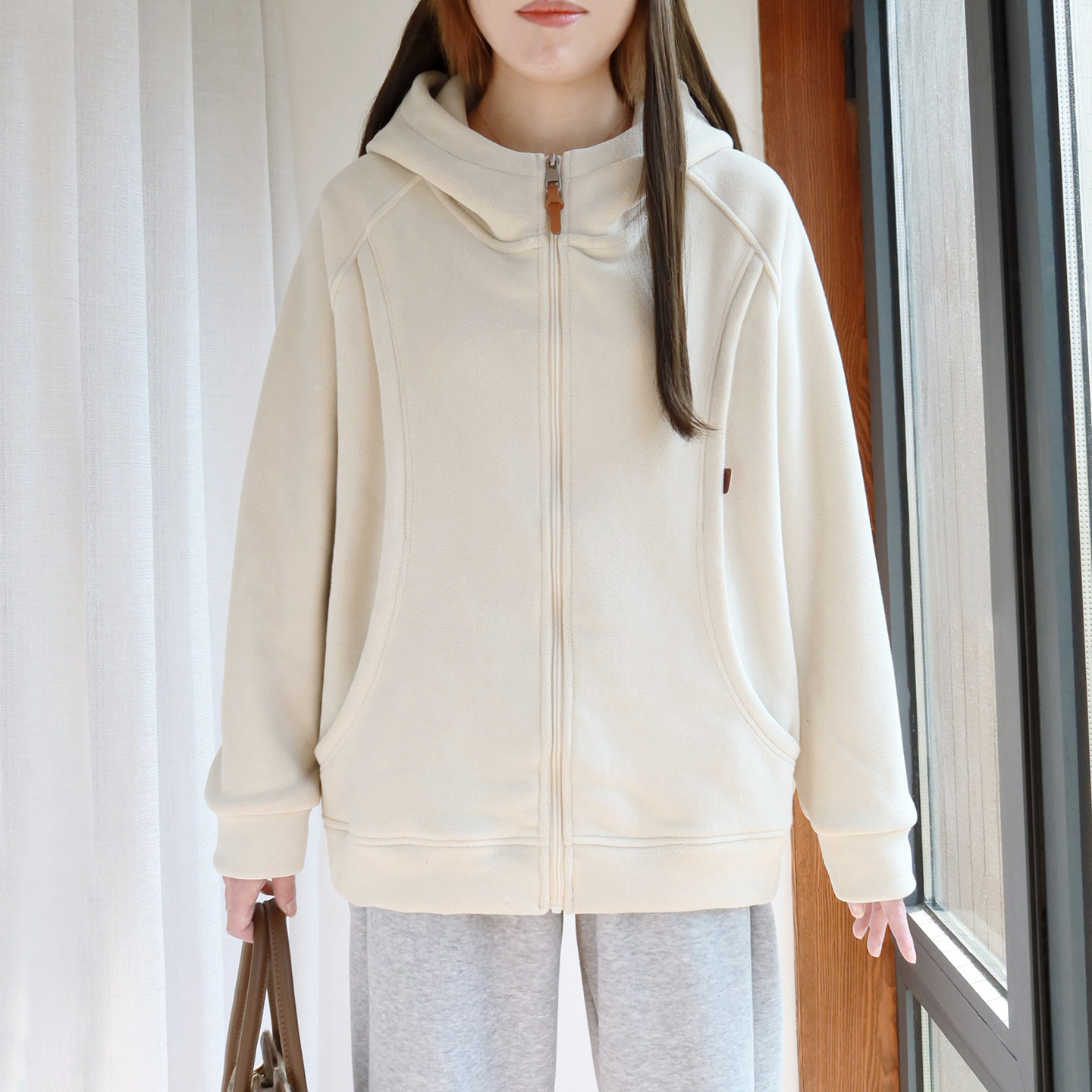 大码摇粒绒连帽外套女200斤胖mm秋冬季新款加肥加大保暖加厚帽衫