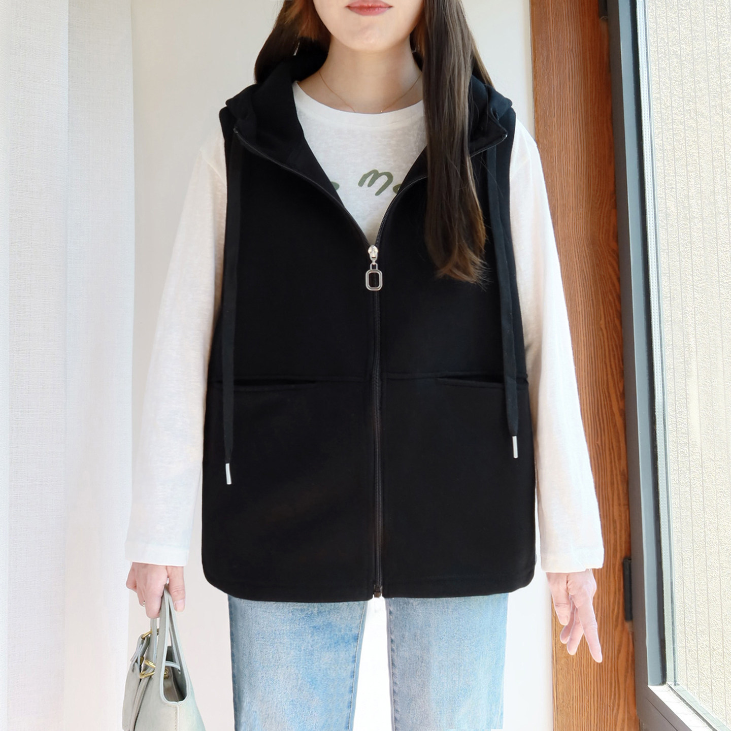 大码马甲休闲连帽女200斤胖mm外搭秋装新款加厚无袖卫衣外套叠穿