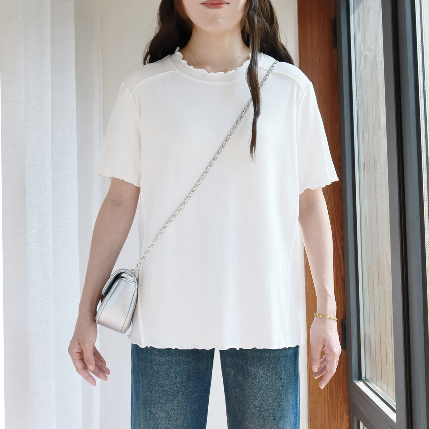 大码木耳边短袖T恤女200斤外穿夏2026新款宽松弹力胖妹妹半袖上衣