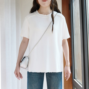 宽松弹力胖妹妹半袖 T恤女200斤外穿夏2026新款 上衣 木耳边短袖 大码