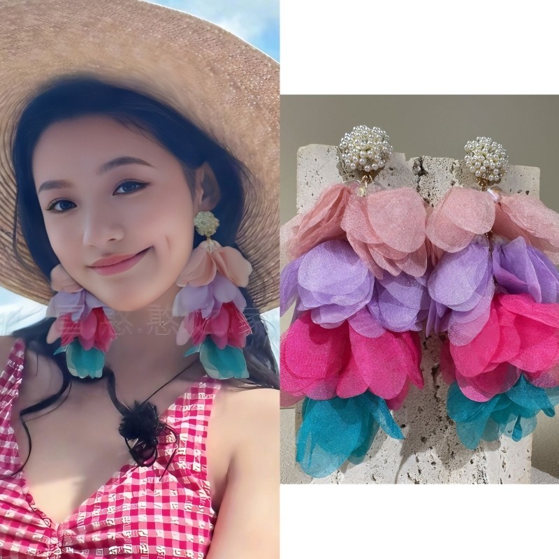 海边旅游度假布艺耳环耳饰耳钉耳夹耳坠2025新款女饰品潮流夸张