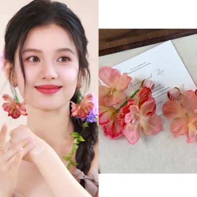 张婧仪同款旅游度假耳环花朵耳饰耳钉耳夹耳坠2025新款海边春夏女