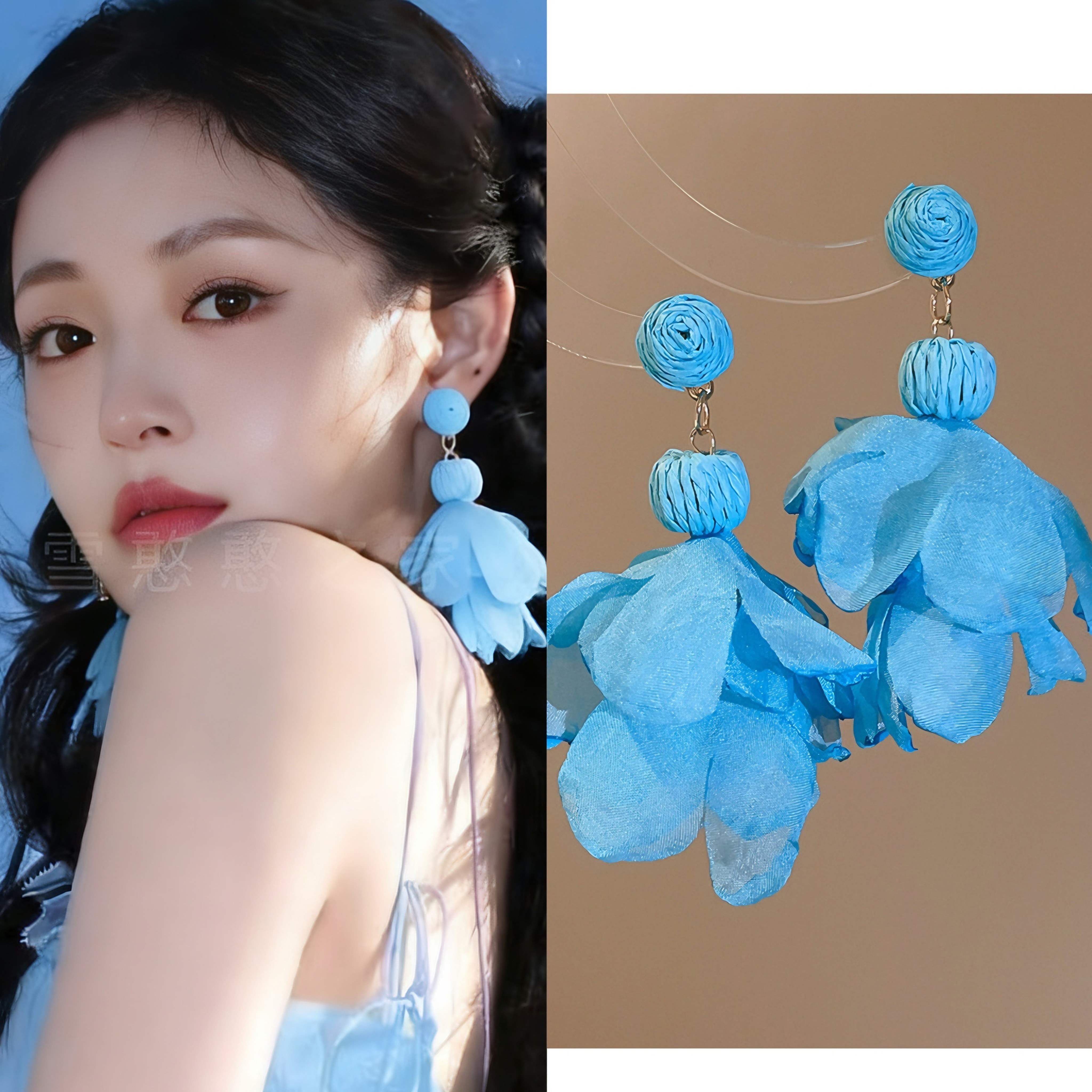 海边旅游度假蓝色花朵耳环耳饰耳钉耳夹耳坠2026春夏新款女饰品潮
