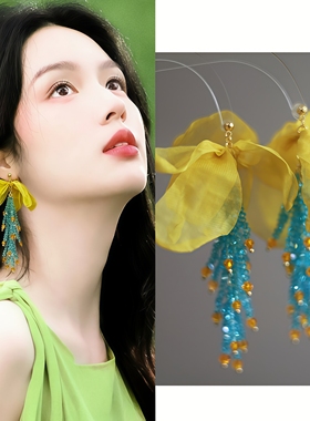 海边旅游度假黄色花朵耳环耳饰耳钉耳夹耳坠2026春夏新款女潮饰品