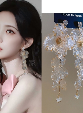 孟子义同款亚克力花朵流苏耳环耳饰耳钉耳夹耳坠2025新款女饰品潮