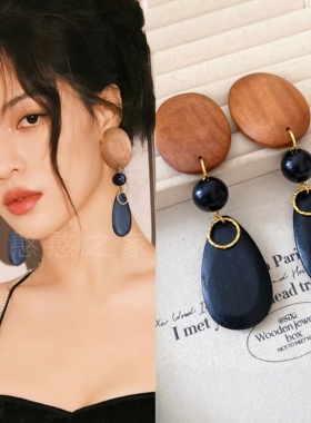 钟楚曦同款黑色耳环耳饰耳夹耳坠2025秋冬新款女度假旅游饰品潮女