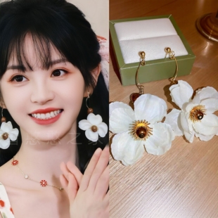 白色花朵耳环女适合海边旅游度假的耳饰大脸显瘦夸张耳坠耳夹耳钉