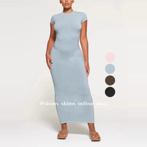 现｜skims卡戴珊new vintage开叉螺纹包臀连衣裙短袖长裙香秀同款