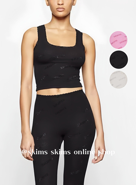 现｜skims卡戴珊/烫钻字母logo蕾丝弹力紧身显瘦吊带背心外穿款