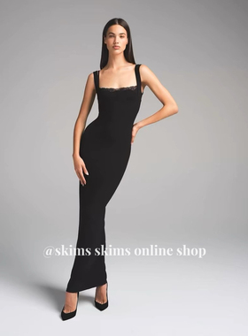 现｜skims卡戴珊Softloungelace纯色显瘦性感莫代尔面料吊带长裙