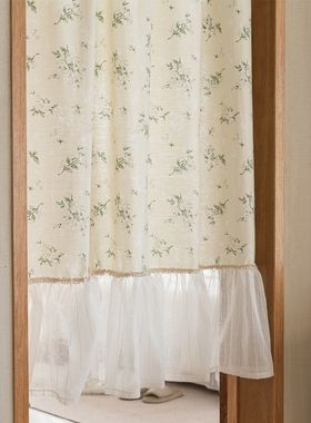 美式小清新亚麻棉布门帘半帘小窗帘装饰隔断日式印花可爱布艺纱帘