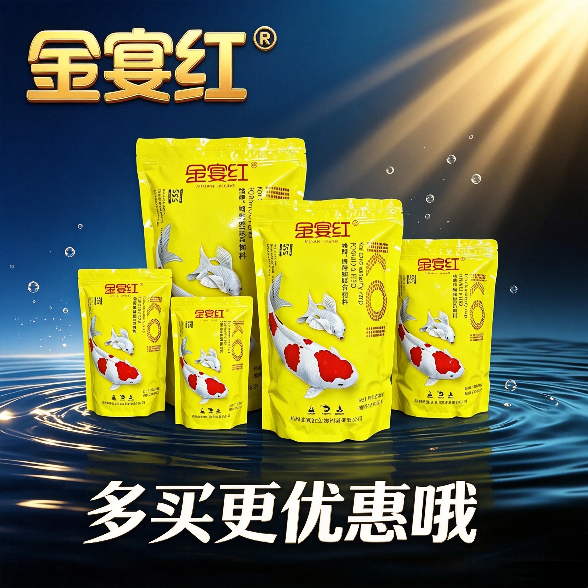 金宴红金鱼锦鲤鱼饲料小颗粒专用鱼粮中颗粒不浑水通用鱼食营养