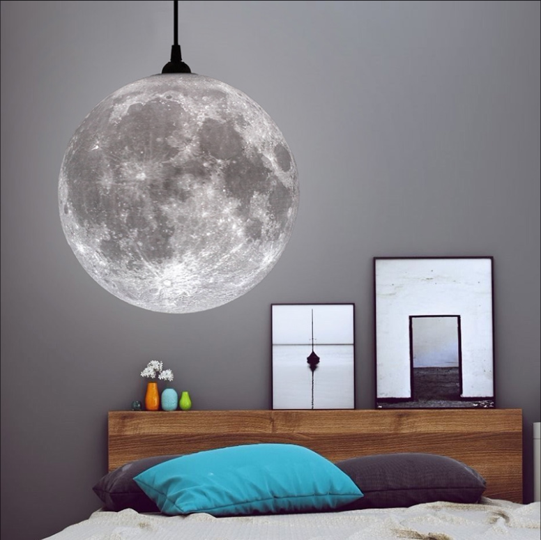 3d打印月球月亮吊灯北欧创意简约灯具儿童房餐厅卧室阳台装饰吊灯