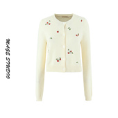 气质百搭显瘦长袖 欧美樱桃花刺绣针织毛衣开衫 女2025新款 上衣女