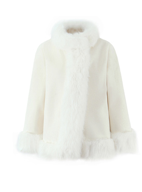 博主同款冬季白色毛领百搭气质毛呢大衣外套时尚气质可爱外套上衣