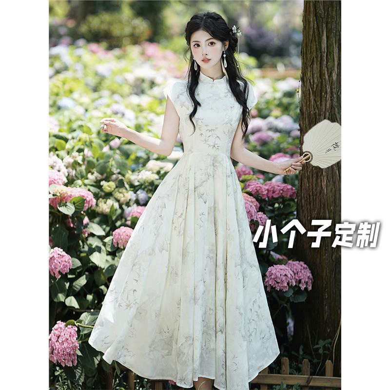 150小矮个子民国风改良连衣裙女夏季新中式竹子旗袍收腰a字中长款