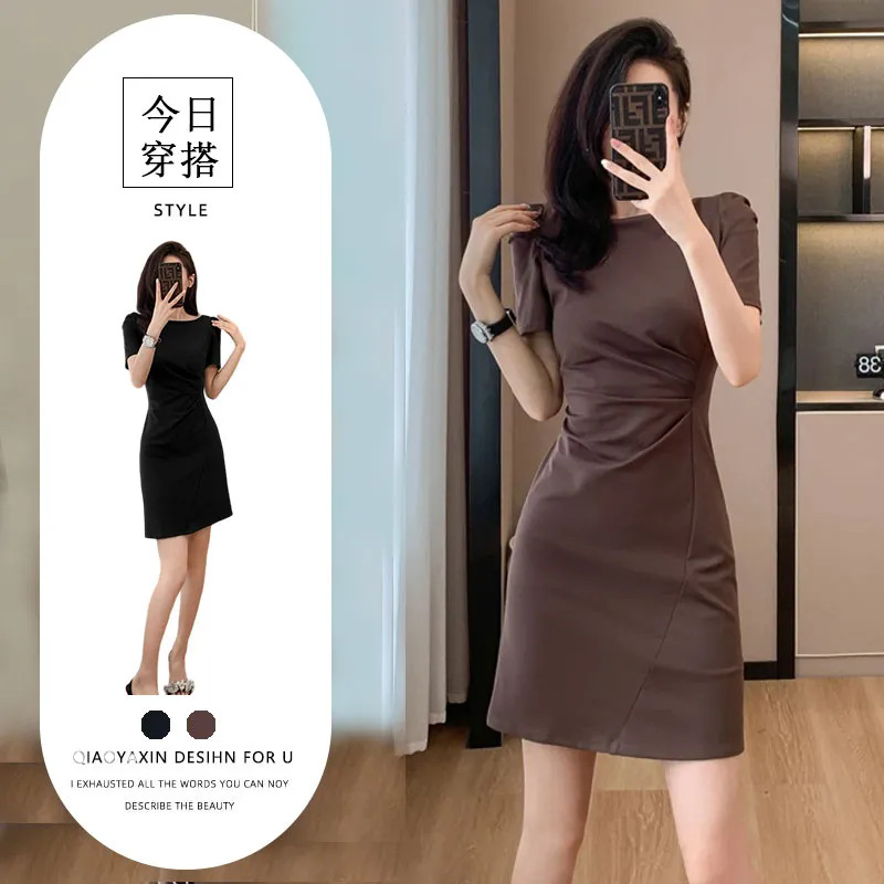 夏季时尚新款连衣裙女气质高级感收腰包臀法式赫本风短款裙子