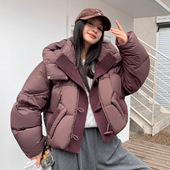 韩版 针织拼接保暖羽绒服外套 加厚白鸭绒面包服女2025新款 时尚 短款