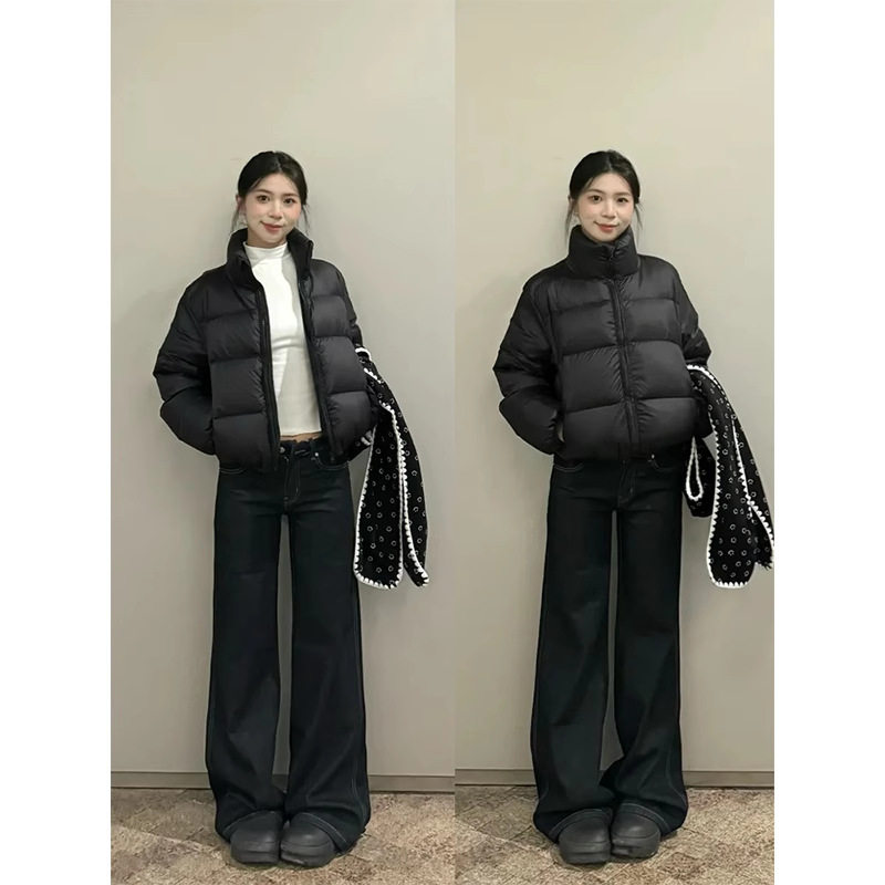 黑色短款羽绒服女款冬季2025新款小个子轻薄立领加厚肯豆冬天穿搭