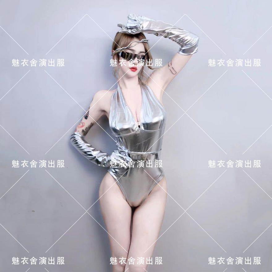 夜店酒吧ds性感银色连体衣领