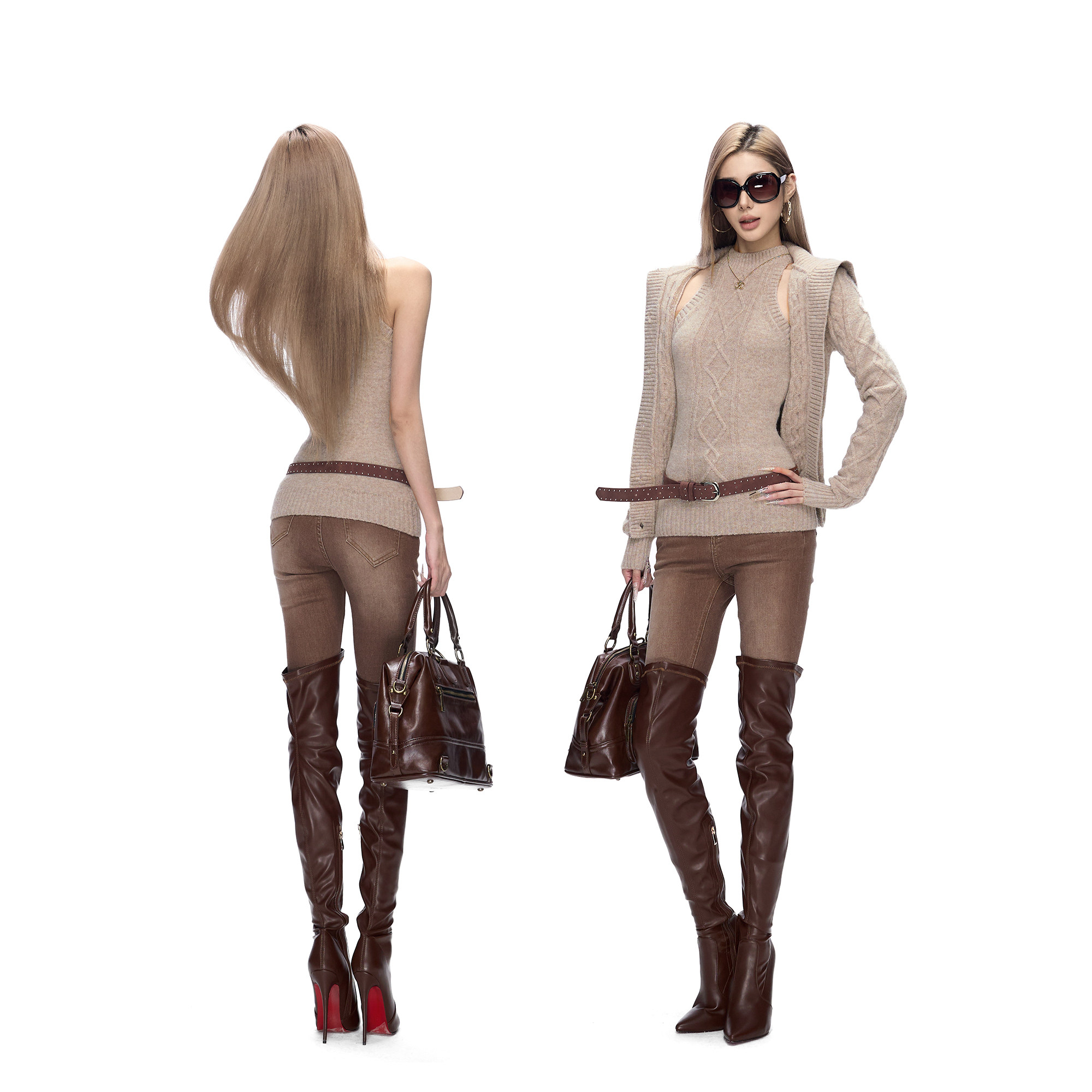 Fanptntox·复古水洗咖色弹力包臀小脚裤简约修身裤脚开叉牛仔裤,女装/女士精品,牛仔裤,淘宝优惠券,粉丝福利购,淘宝优惠卷