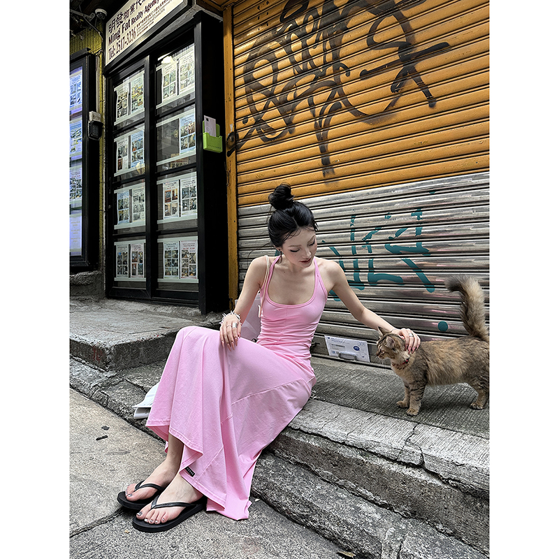 工字型U型领吊带连衣裙