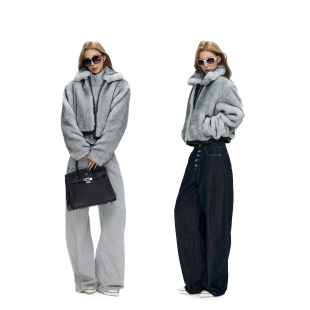 Fanptntox·环保皮草双色小金狐毛毛拼接皮条短款 上衣外套