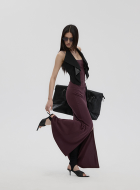 Fanptntox 立体裁剪 U领弹力修身撞色双肩吊带裙紫色鱼尾连衣裙